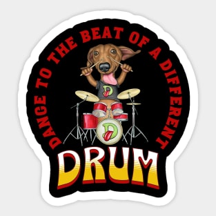 Funny Doxie cute Dachshund dog Drumming rockin and rolling Sticker